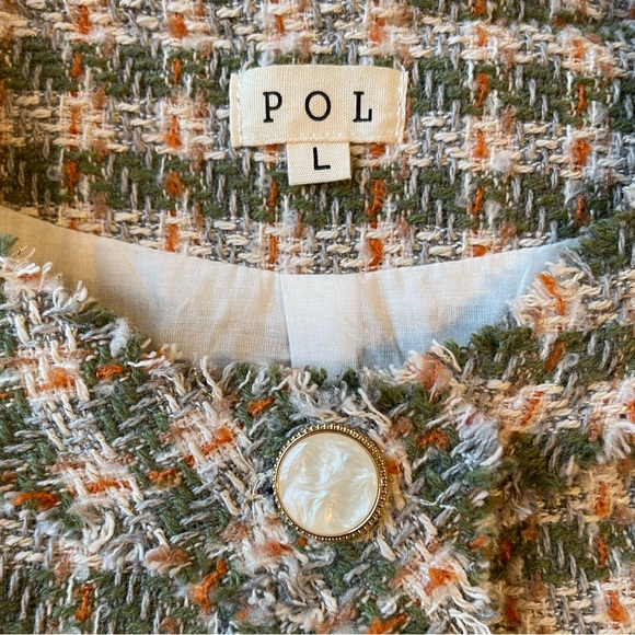 POL Tweed Jacket Blazer Lined Button Front Closure Raw edge detailing Size L - Picture 4 of 12